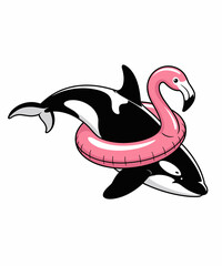 Funny Orca Flamingo Pool Party  Beach Summer