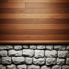 Rustic backdrop featuring a stone base and wooden paneling for product displays.