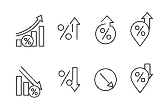 Set of chart and percentage growth and decline icons