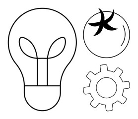 Light bulb with leaves, cogwheel, and circular design representing ecology, innovation, development, process, sustainability, technology and progress. Ideal for teamwork growth eco-friendly