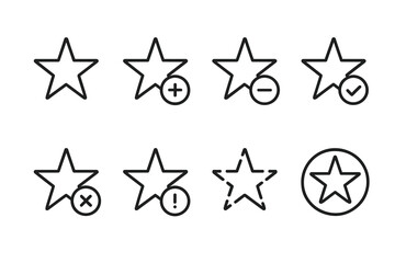 Outline star icons set: plus, minus, check, cross, exclamation variations
