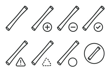 Naklejka premium Line drawing icons: convex curves, geometric shapes, and warning symbols