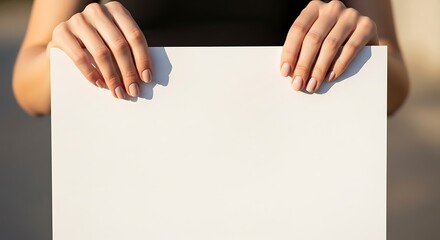 Hands holding a blank white sign for message or protest.