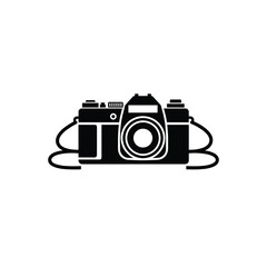 Retro SLR Film Camera with Strap – Wide Layout Silhouette Vector