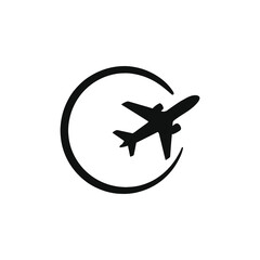 Airplane Inside Circular Flight Path – Minimal Travel Silhouette Vector