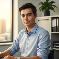 Young Professional at Desk - Focused on Success in Modern Office.