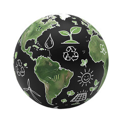 Earth globe with ecology icons on transparent background
