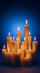 Warm glow of candlelight illuminating a serene blue background.