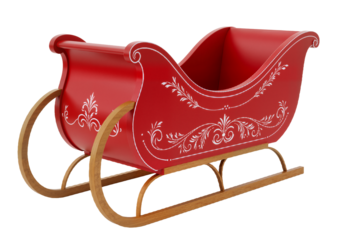 Vintage Red Christmas Sleigh with Floral Details – Timeless Holiday Elegance and Festive Charm

