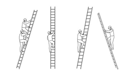 People climbing various ladders in a minimalist black and white illustration © Ziaul_Studio