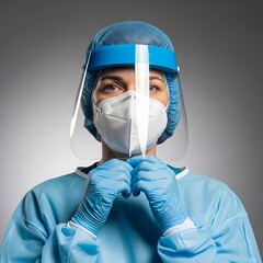 Healthcare worker in full protective gear during the COVID-19 pandemic.