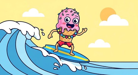 Ice Cream Surfer Dude Catching a Wave on a Sunny Day.