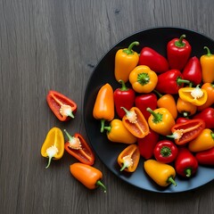 Colorful Mini Sweet Peppers on Dark Wood - A Vibrant Food Still Life.