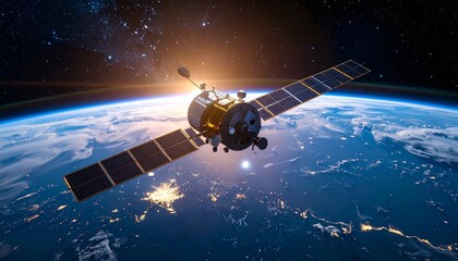 Satellite orbiting the Earth, capturing a breathtaking view of our planet from space. This image captures the beauty of space exploration and the marvels of technology