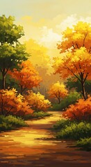 Autumnal Path - A Vibrant Forest Landscape in Warm Tones.