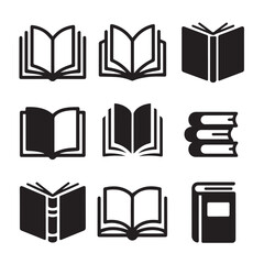 Black and White Silhouette Set of Books and Growing Plants