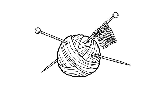 Knitting Illustration - Yarn Ball and Needles for Craft Projects.