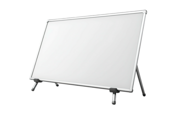 Whiteboard on stand, angled view, awaiting notes, ideas, or presentation