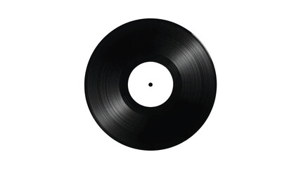 Obraz premium A stark black vinyl record with a white center label is presented in a clean isolated silhouette against a pure white background evoking nostalgia and musical heritage silhouette