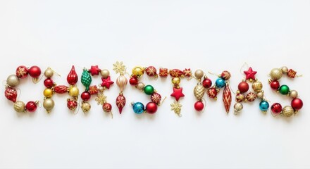 colorful christmas decorations on white background