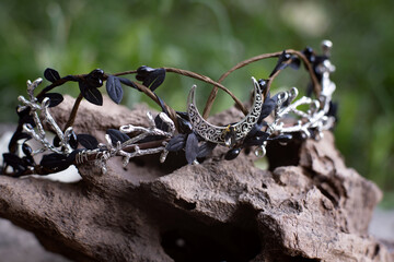 Beautiful witch diadem. Decoration for ritual in forest. Halloween.