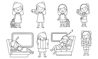 Line Art Depiction of a Girl on Vacation Activities and Travel Scenes