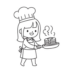 Delightful Young Chef Proudly Presents a Stack of Steaming Pancakes Fresh Off the Pan a Wholesome and Heartwarming Illustration
