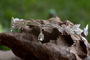 Elf tiara with diamonds, diadem. Beautiful sparkle decoration.
