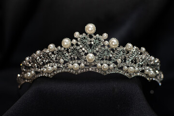 Royal pearl and diamond diadem, luxury crown. © Elina Leonova