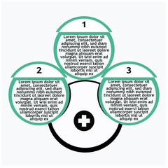 Health & Wellness plan template. Circle with medical icon. Vector illustration 3 step