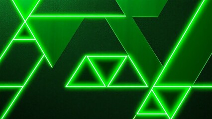 futuristic green neon geometry background with glowing triangles trapezoids abstract symmetry tech-inspired digital grid pattern on dark surface