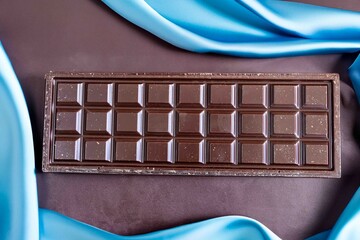 Dark milk chocolate bar in top view