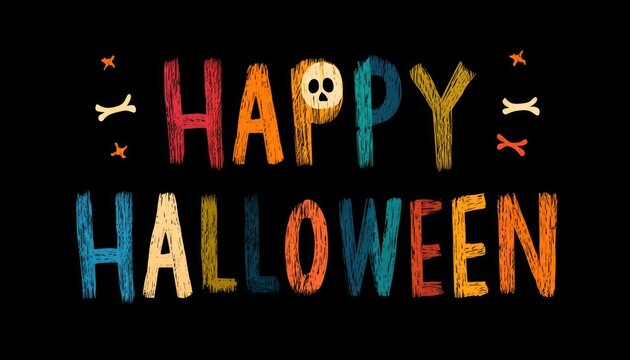 Halloween greeting card with festive typography on black background - Powered by Adobe