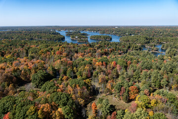 View of Islands From Thousand Islands Tower on a Sunny Autumn Day
