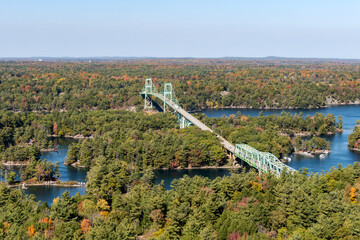 View of Islands and Bridge from Thousand Islands Tower on a Sunny Autumn Day