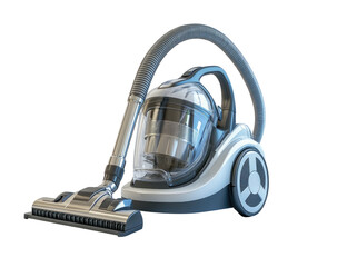 Vacuum cleaner isolated against black, showing clear dust collection bin