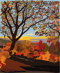 Autumn landscape with mountains and trees against the backdrop of mountains 2.eps