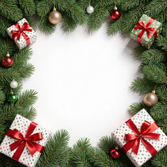 christmas background with fir branches and balls