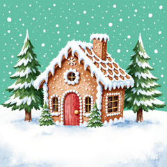 christmas house with snow