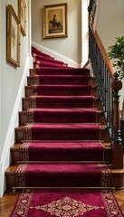 Elegant Burgundy Stair Runner Carpet Luxurious Soft Pile for Upscale Homes, Adding Warmth and Sophistication to Any Staircase.