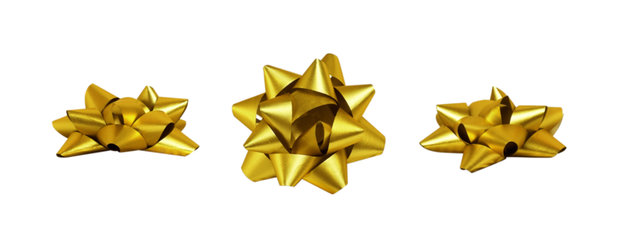 Set of golden paper ribbon bows isolated on white or transparent background. Top and profile views. - Powered by Adobe