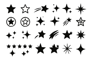 Star and Sparkle Icon Collection in Black on Transparent Background for Celestial and Magical Design