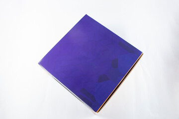 Square Blue Packaging Box isolated on white background top view of Closed Custom Product Container Mockup