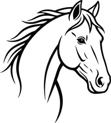 Graceful Horse Profile Contour Drawing - Animal Line Art Illustration Graphic Isolated on Transparent Background Equine Outline Artwork Vector Graphics