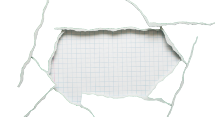 Rich green paper scraps with torn wavy edges on white school checkered paper, blank with copy space