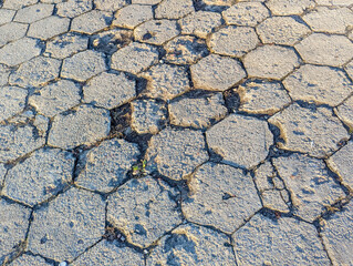 Close-up detail of stone wall texture showing irregular shaped rocks fitted together in traditional masonry pattern near Krakow Poland. High quality photograph