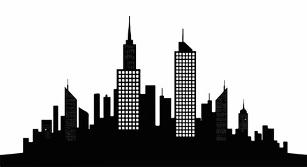 Fototapeta premium Modern city skyline silhouette with towering skyscrapers under a clear sky