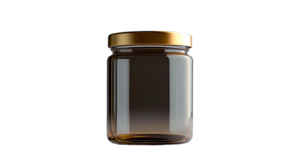 Golden-lid jar filled with liquid, isolated against a dark background