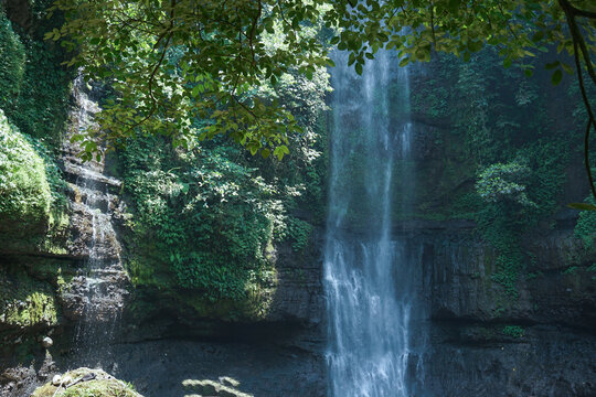 This waterfall offers an exotic, unspoiled view, located in the middle of the mountain forests of Cimahi City, West Java, Indonesia.

