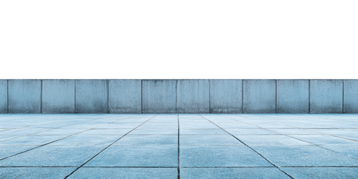 Pale blue tiled floor and concrete wall against a dark, indistinct background